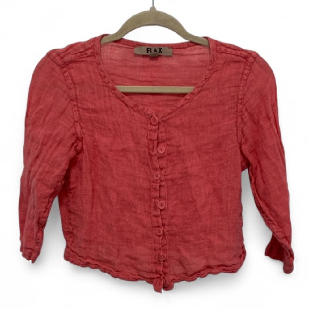 Flax Pink Cropped Linen Button Down Top